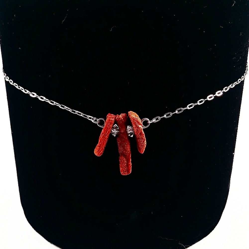 Dainty Red Coral, Herkimer Diamond Necklace Choker